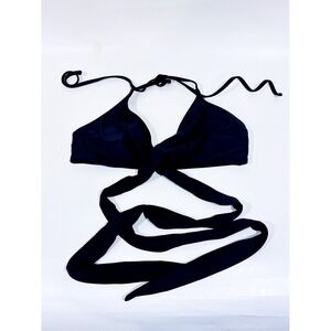 Black wrap bikini top | Tie front minimal beach | Small